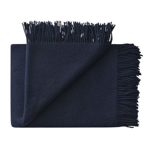silkeborg wolldecke sofadecke midnight blue nachtblau unifarben mit fransen