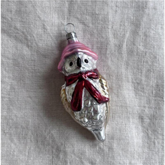 Nostalgischer Christbaumschmuck Eule mit Schleife