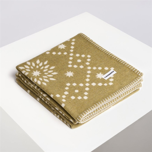 LAGOMORO Olivia Blanket made in italy wolldecke schneestern oliv mustard creme 140x200