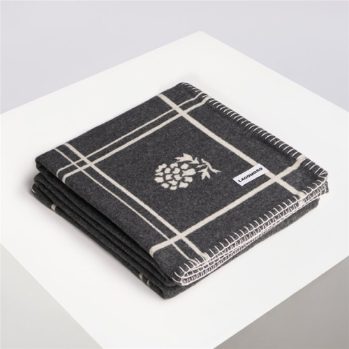 LAGOMORO Joni Blanket made in italy wolldecke anthrazit floral mit vogelmotiv 140x200