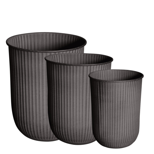 dbkd out pot stripe art.1024 set aus 3 Größen metallübertöpfe mit geriffelter Struktur in braun
