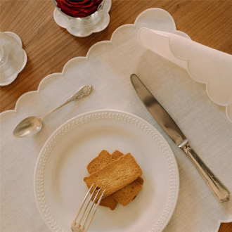 tomete linen placemat scalloped white 30x50 cm Leinen...